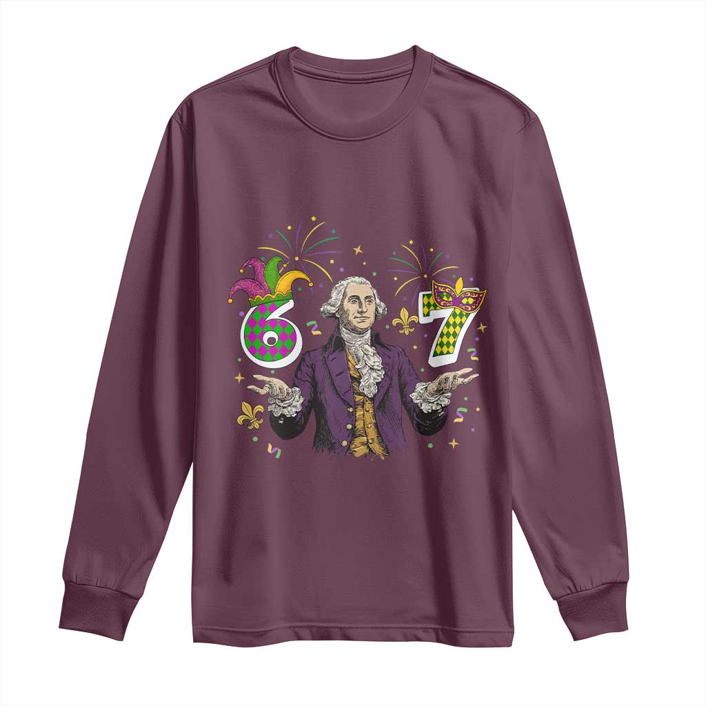 67 Mardi Gras Long Sleeve Shirt Funny Six Seven George Washington Meme