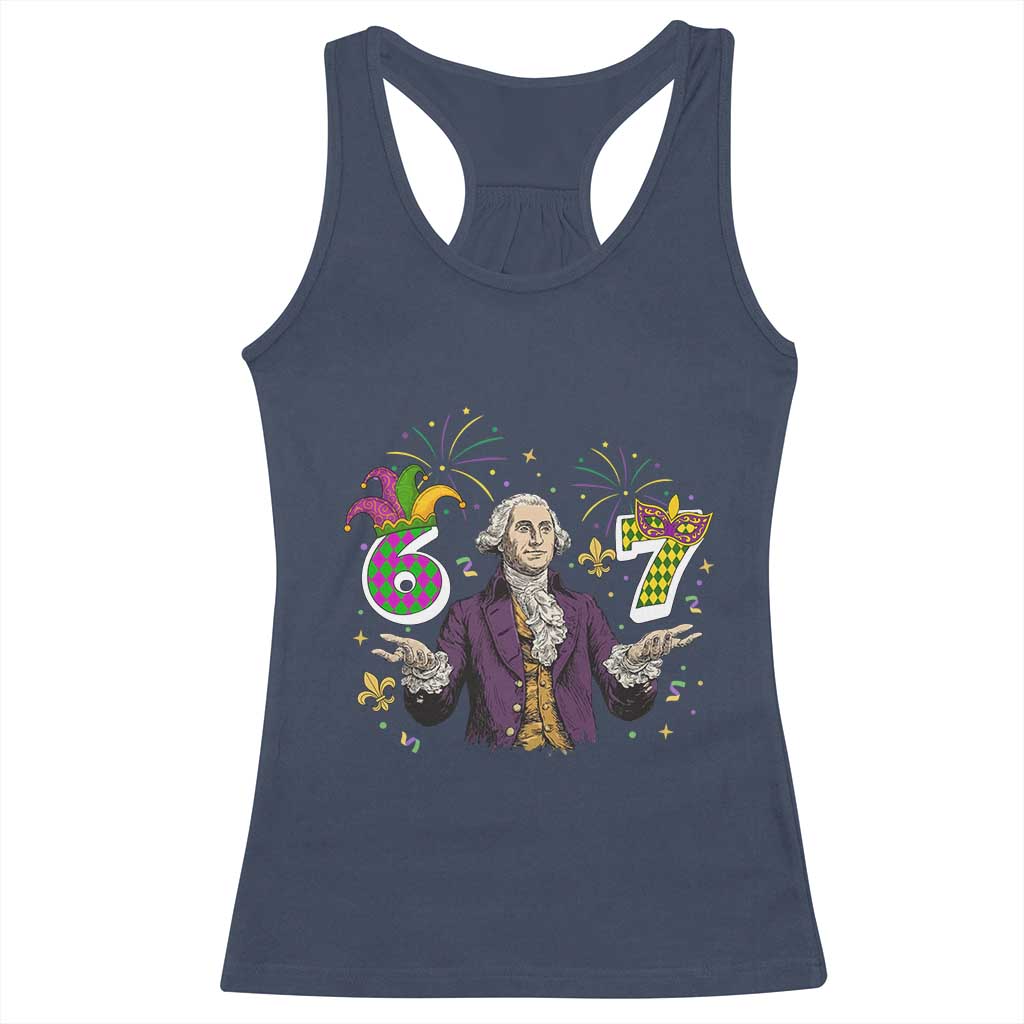 67 Mardi Gras Racerback Tank Top Funny Six Seven George Washington Meme
