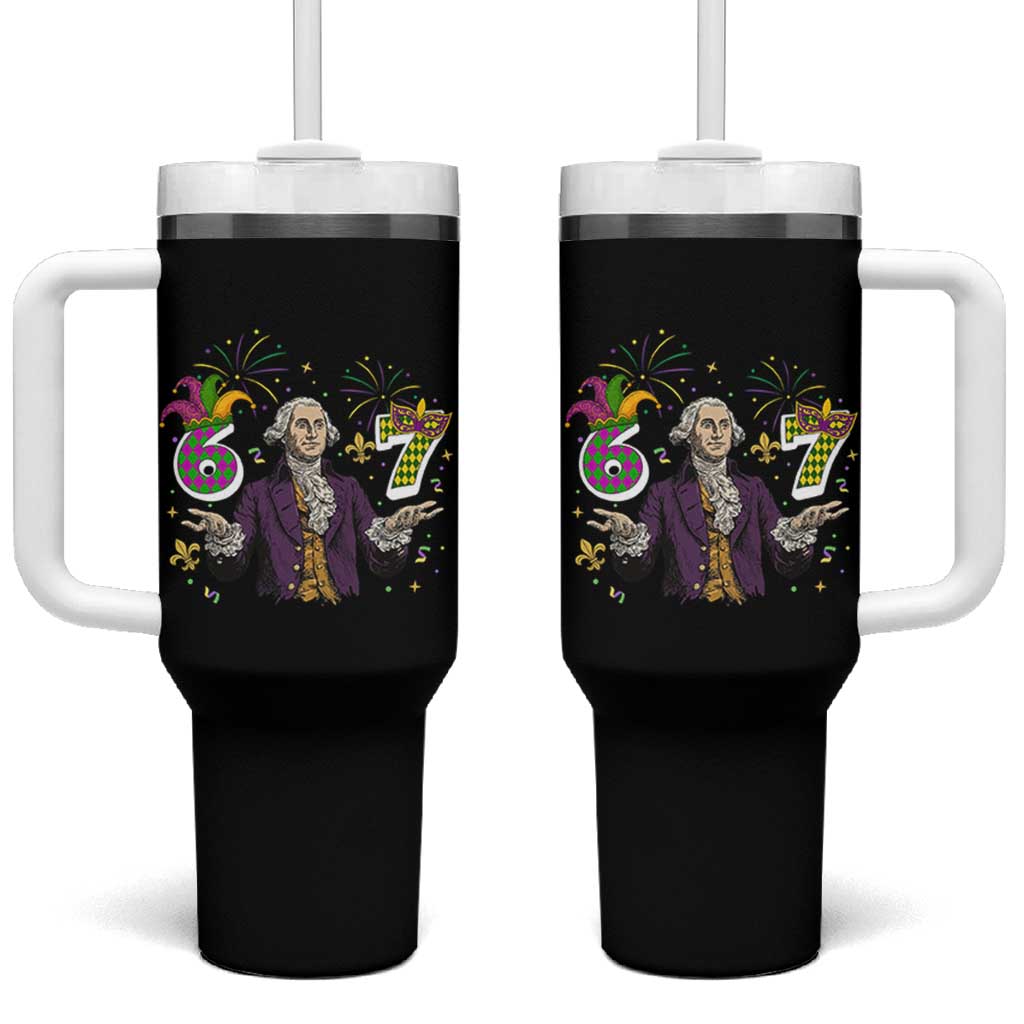67 Mardi Gras Tumbler With Handle Funny Six Seven George Washington Meme