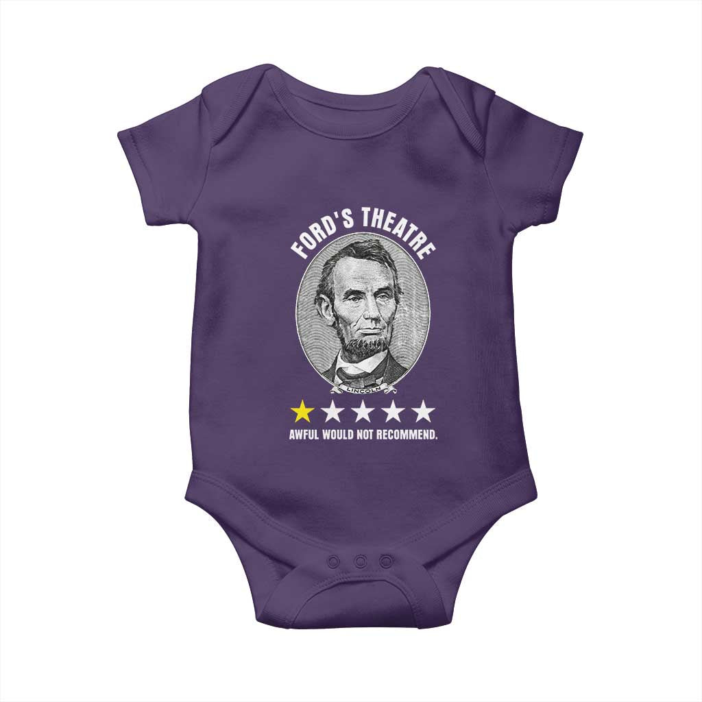 Abraham Lincoln History Teacher Baby Onesie Ford's Theatre Awful Would Not Recommend