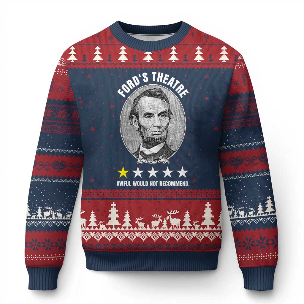 Abraham Lincoln History Teacher Ugly Christmas Sweater Ford's Theatre Awful Would Not Recommend