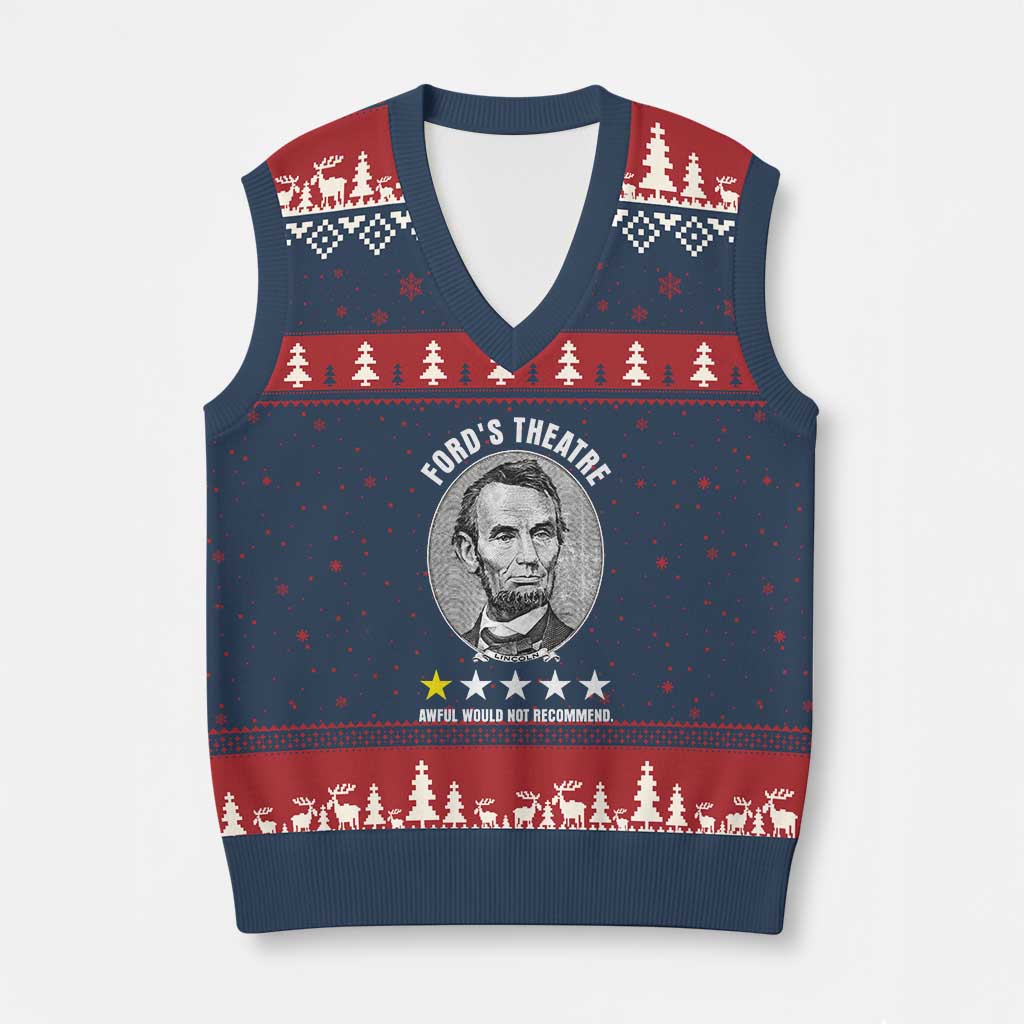 Abraham Lincoln History Teacher V-Neck Knit Sweater Vest Ford's Theatre Awful Would Not Recommend