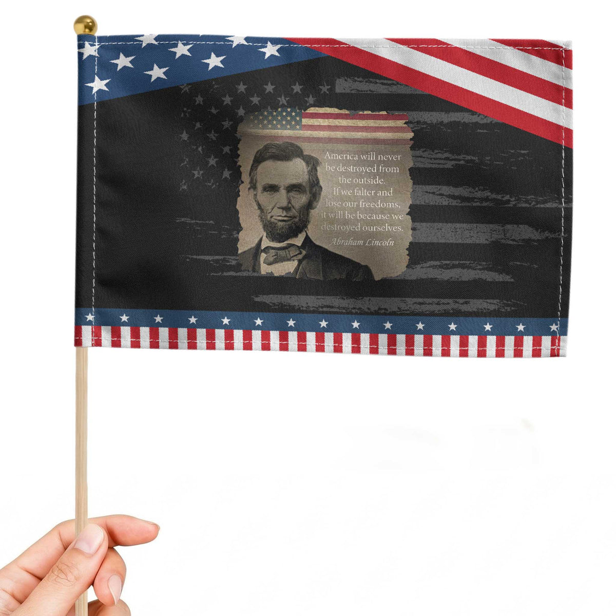 Abraham Lincoln Quote Patriotic Handheld Flag American History Teacher School Presidents Day