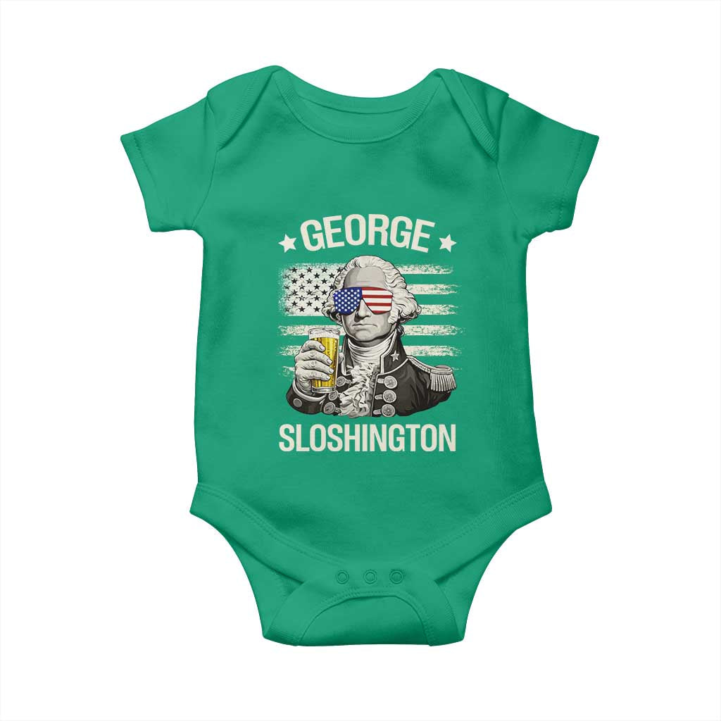 George Sloshington Washington Baby Onesie 4th of July America Flag Beer