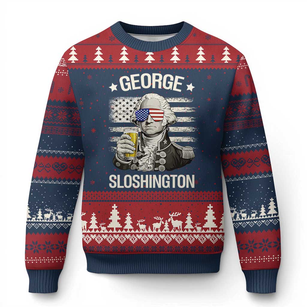 George Sloshington Washington Ugly Christmas Sweater 4th of July America Flag Beer
