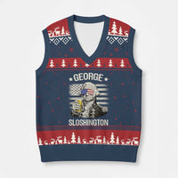 George Sloshington Washington V-Neck Knit Sweater Vest 4th of July America Flag Beer