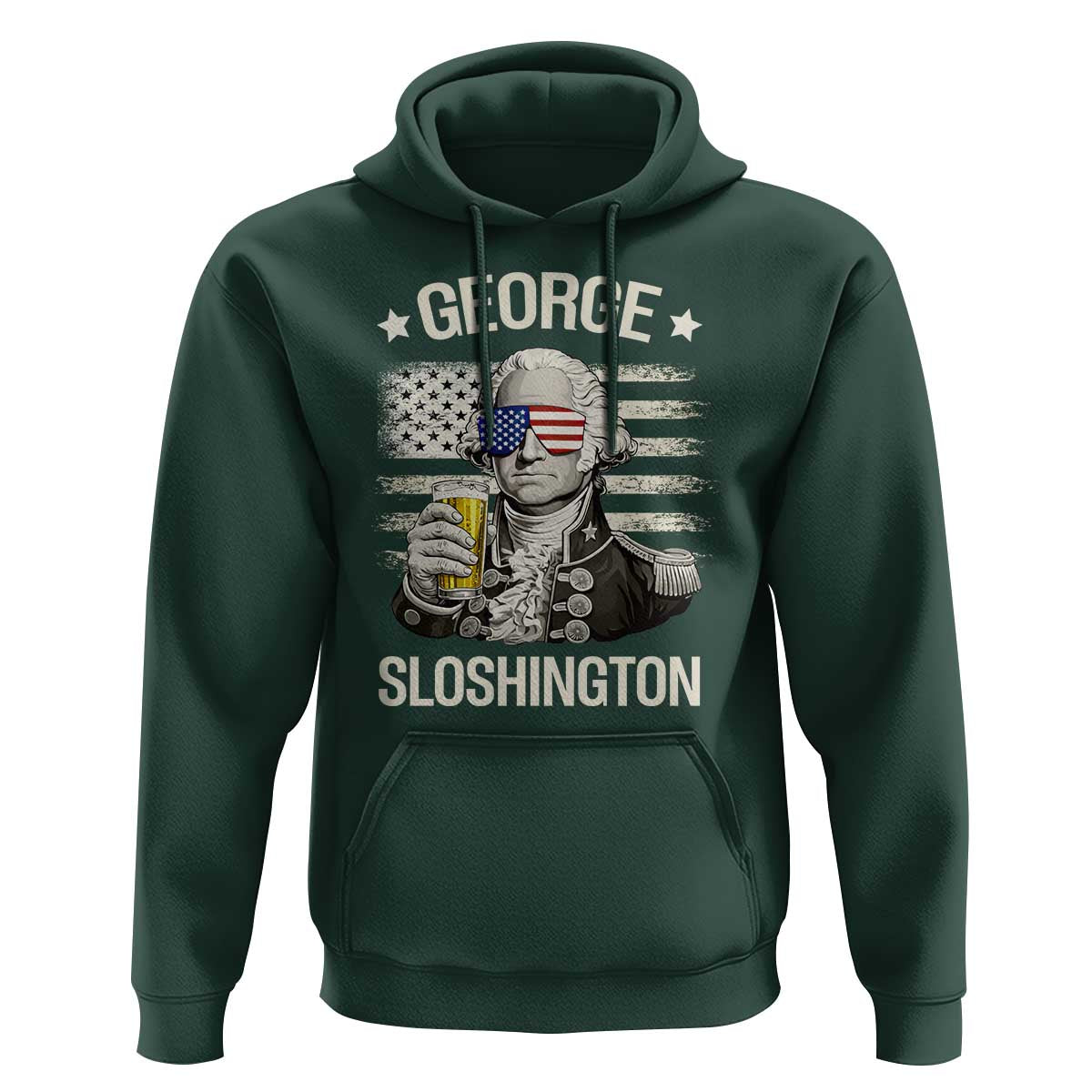 George Sloshington Washington Hoodie 4th of July America Flag Beer