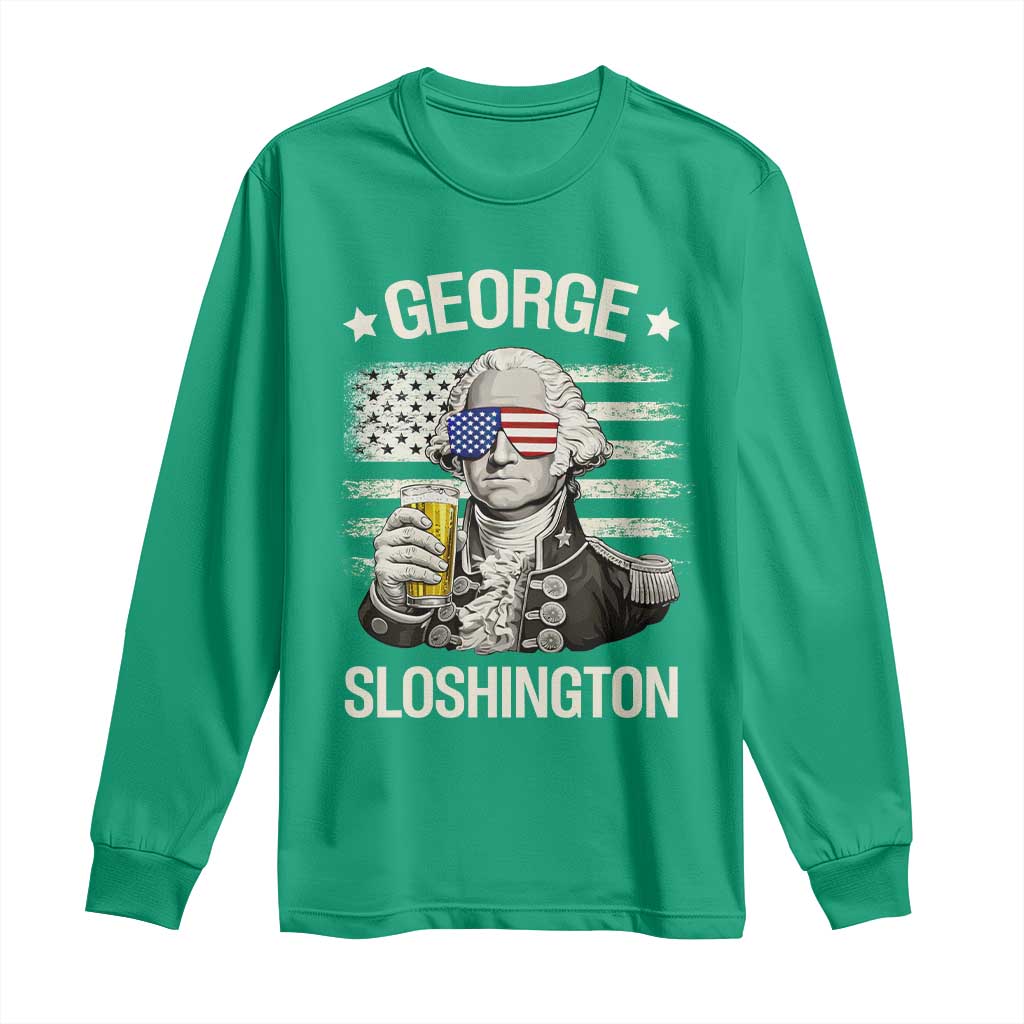 George Sloshington Washington Long Sleeve Shirt 4th of July America Flag Beer