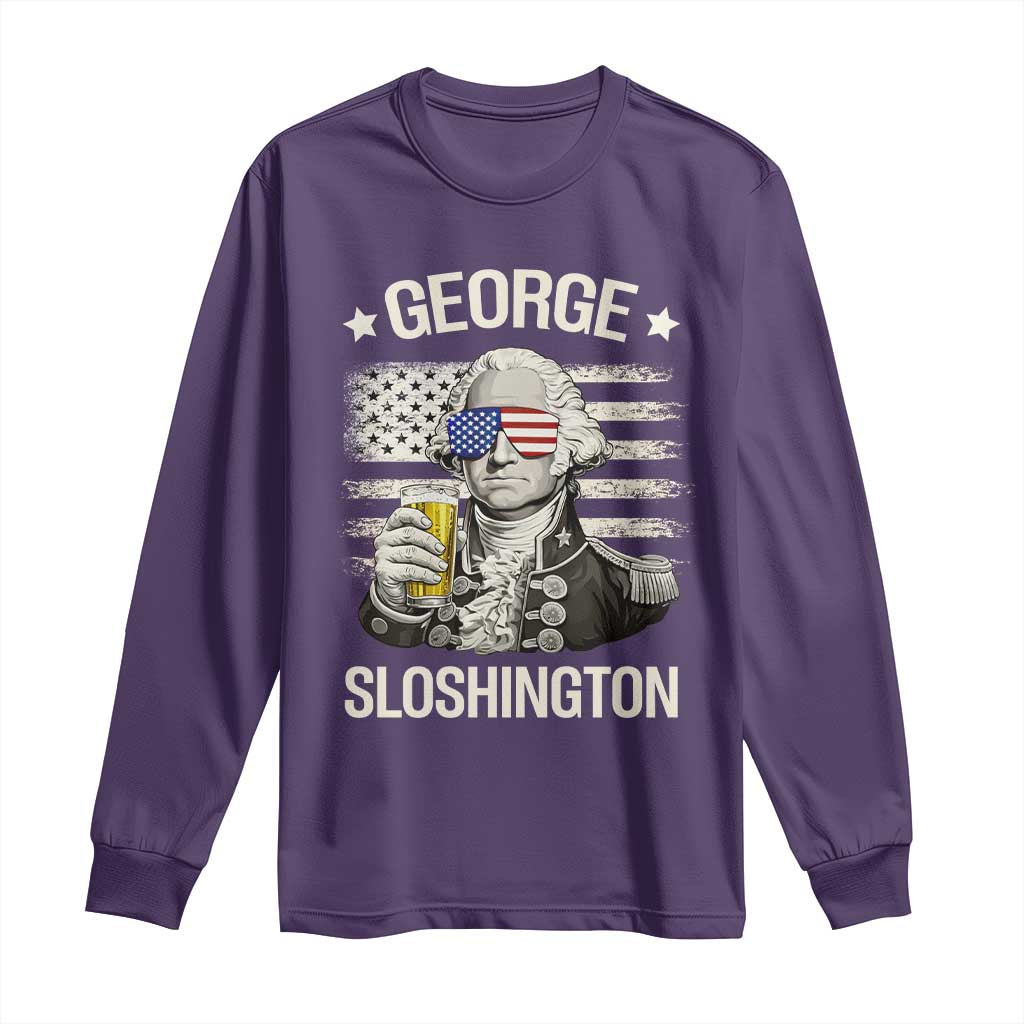George Sloshington Washington Long Sleeve Shirt 4th of July America Flag Beer