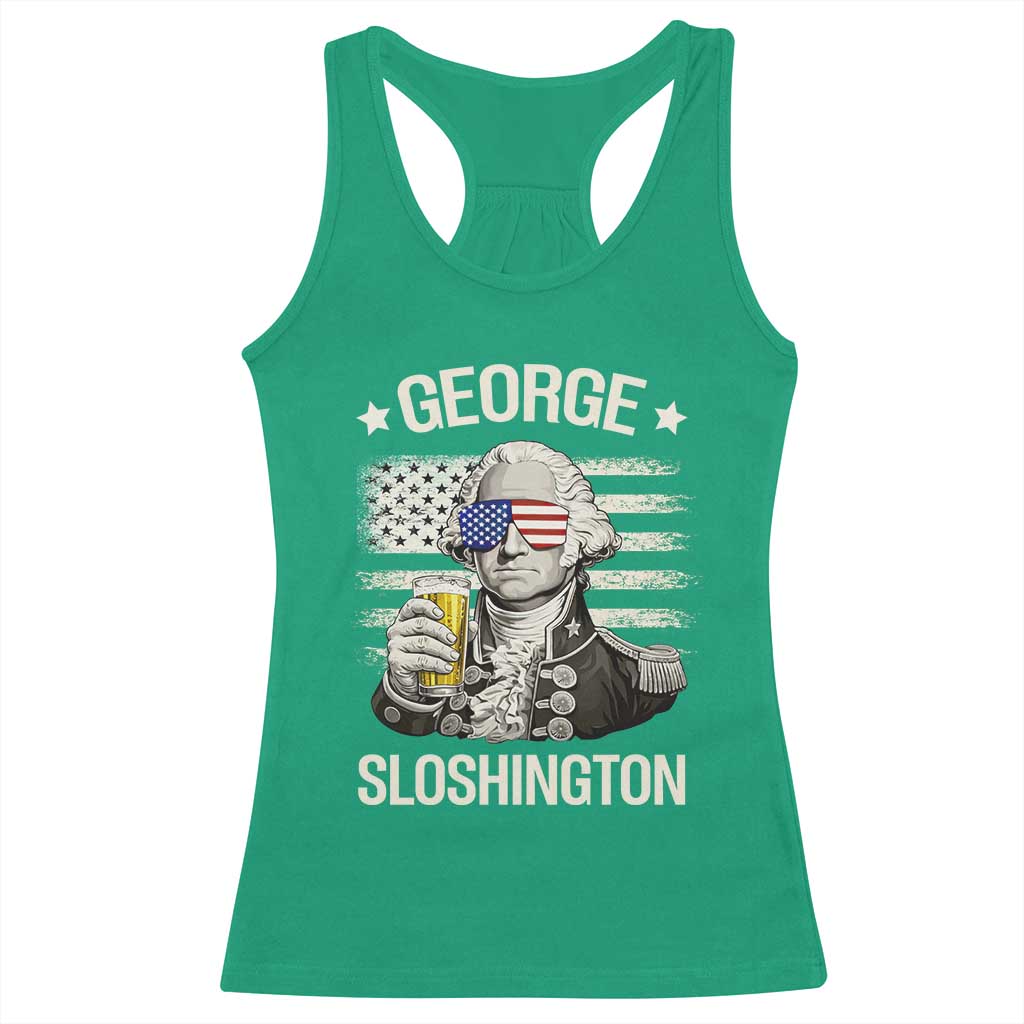 George Sloshington Washington Racerback Tank Top 4th of July America Flag Beer
