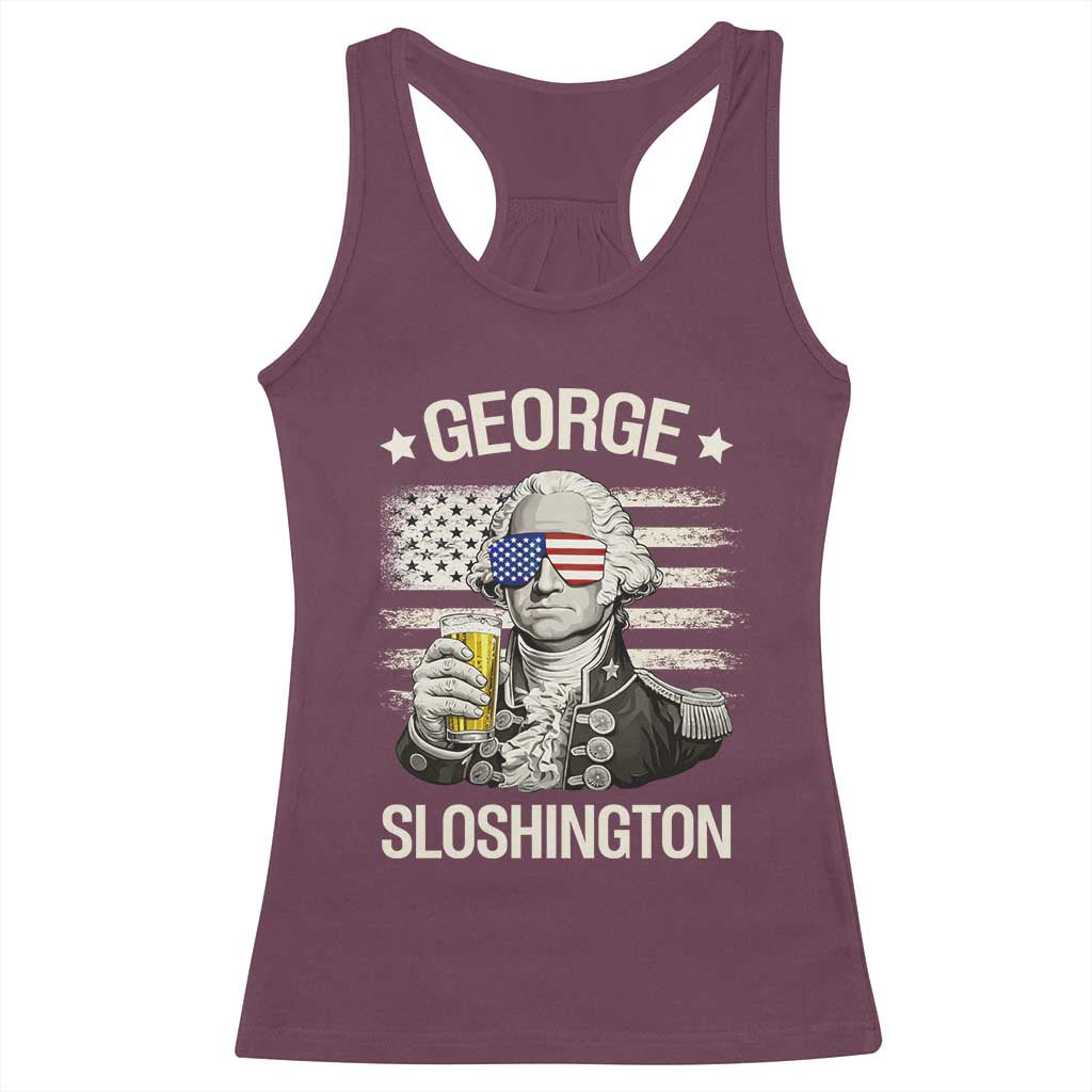 George Sloshington Washington Racerback Tank Top 4th of July America Flag Beer