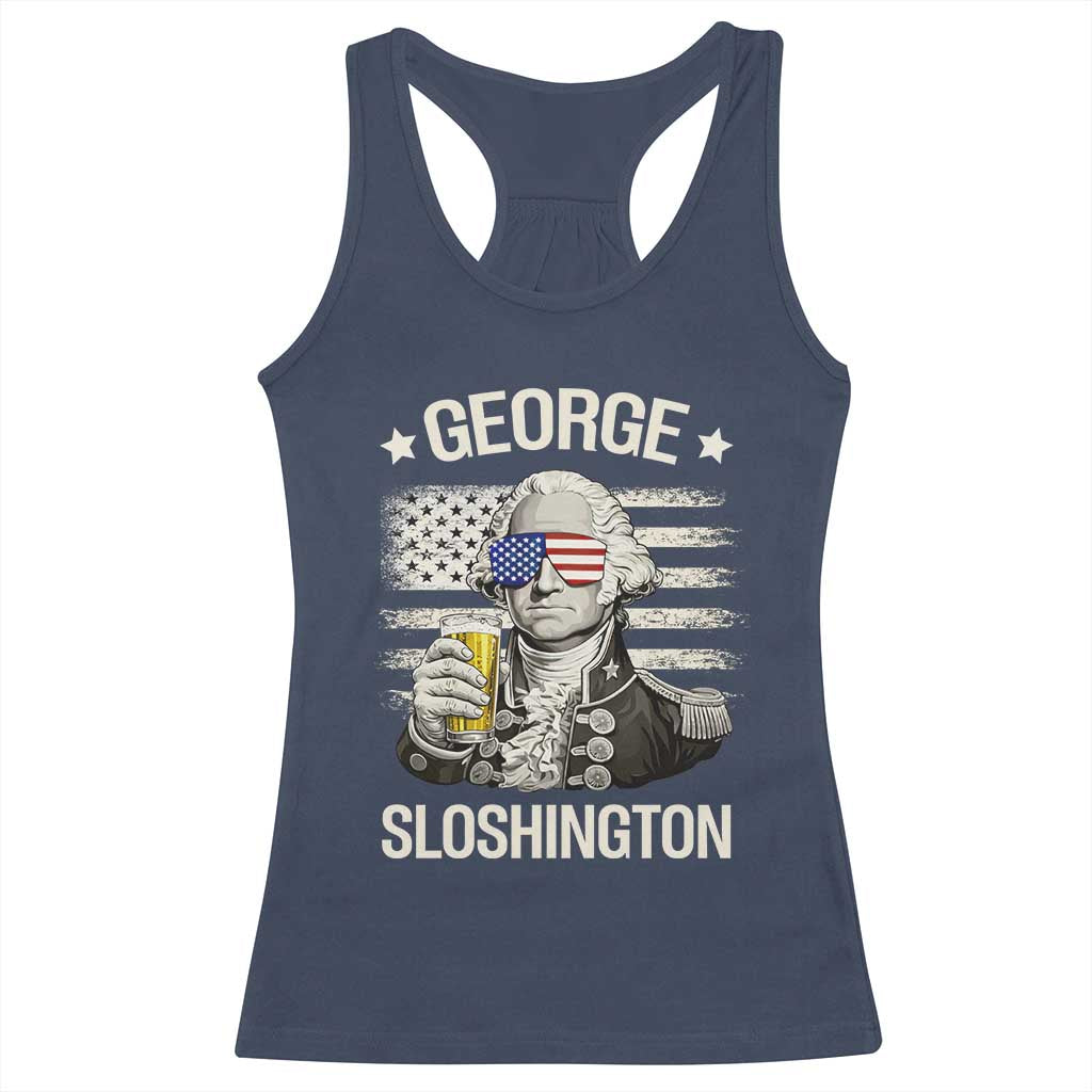George Sloshington Washington Racerback Tank Top 4th of July America Flag Beer