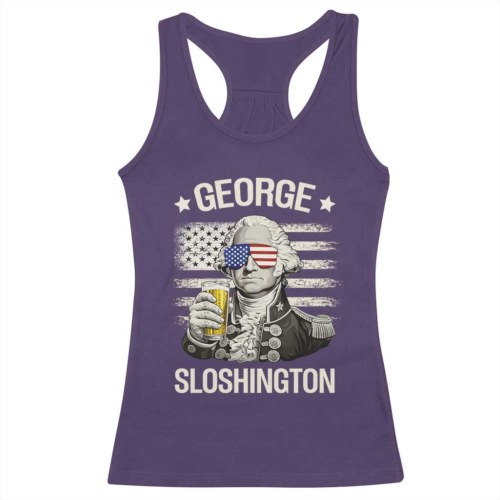 George Sloshington Washington Racerback Tank Top 4th of July America Flag Beer