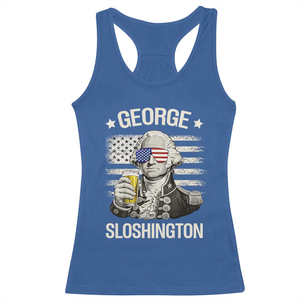 George Sloshington Washington Racerback Tank Top 4th of July America Flag Beer