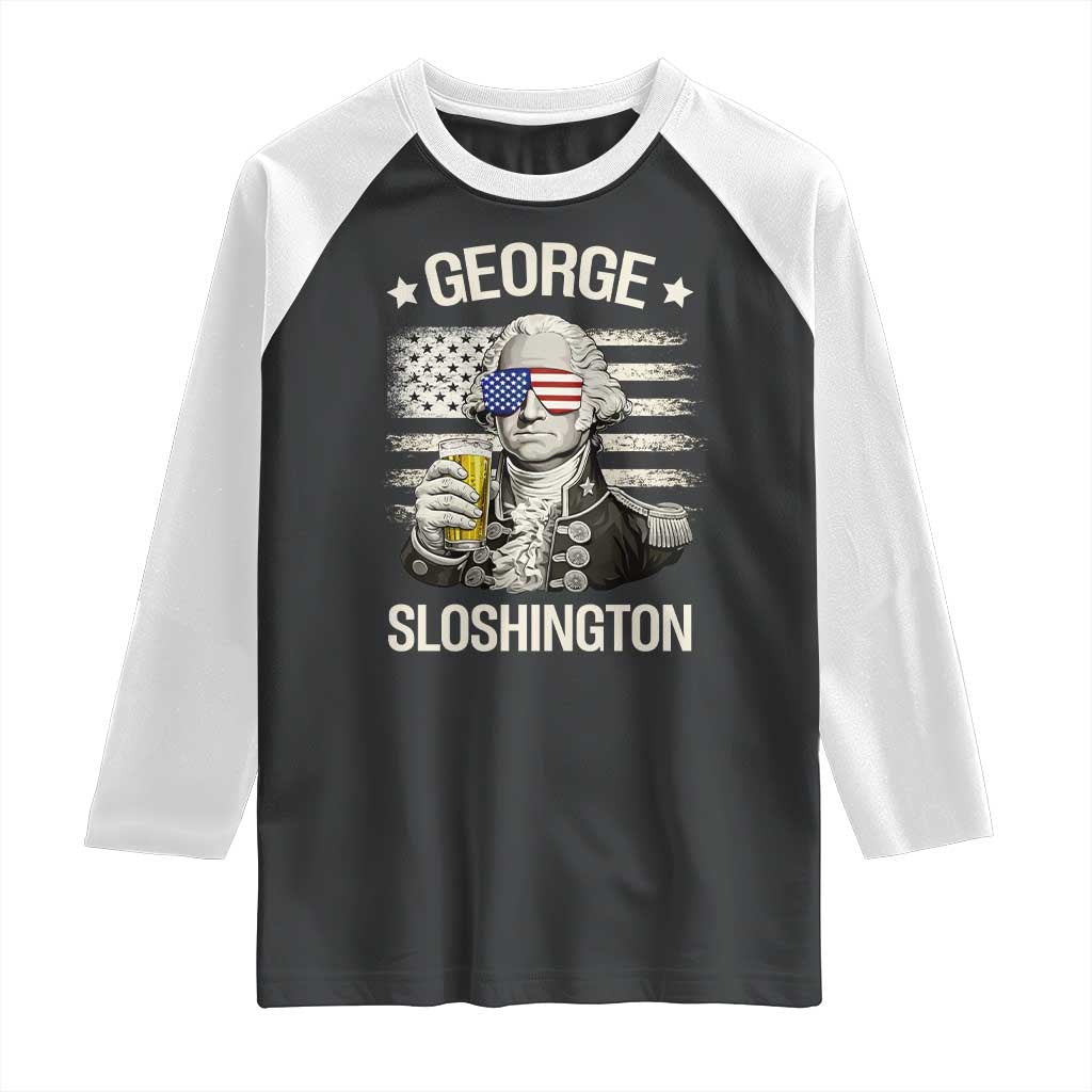 George Sloshington Washington Raglan Shirt 4th of July America Flag Beer