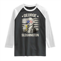 George Sloshington Washington Raglan Shirt 4th of July America Flag Beer