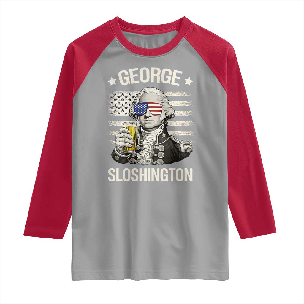 George Sloshington Washington Raglan Shirt 4th of July America Flag Beer