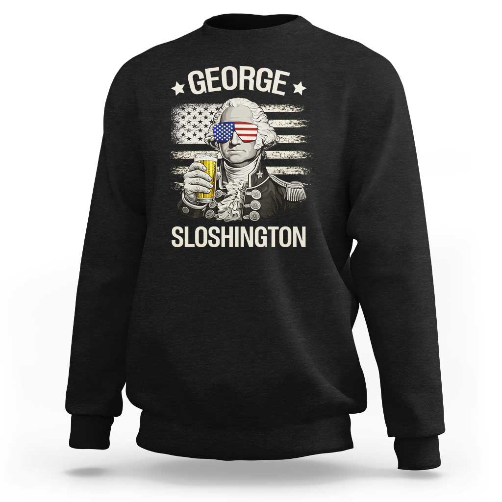 George Sloshington Washington Sweatshirt 4th of July America Flag Beer