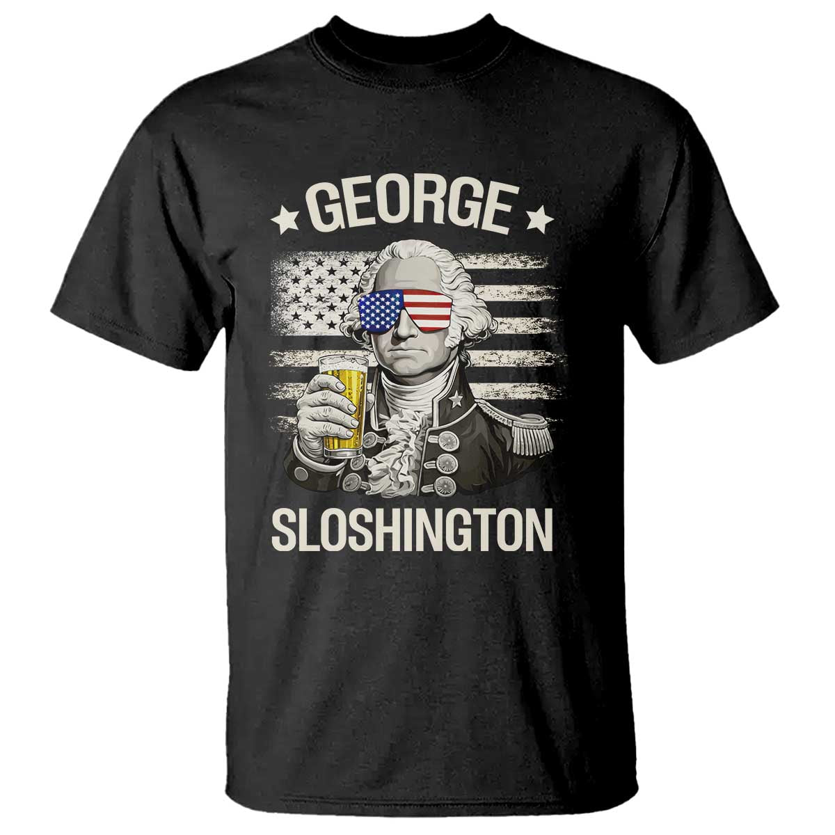 George Sloshington Washington T Shirt 4th of July America Flag Beer