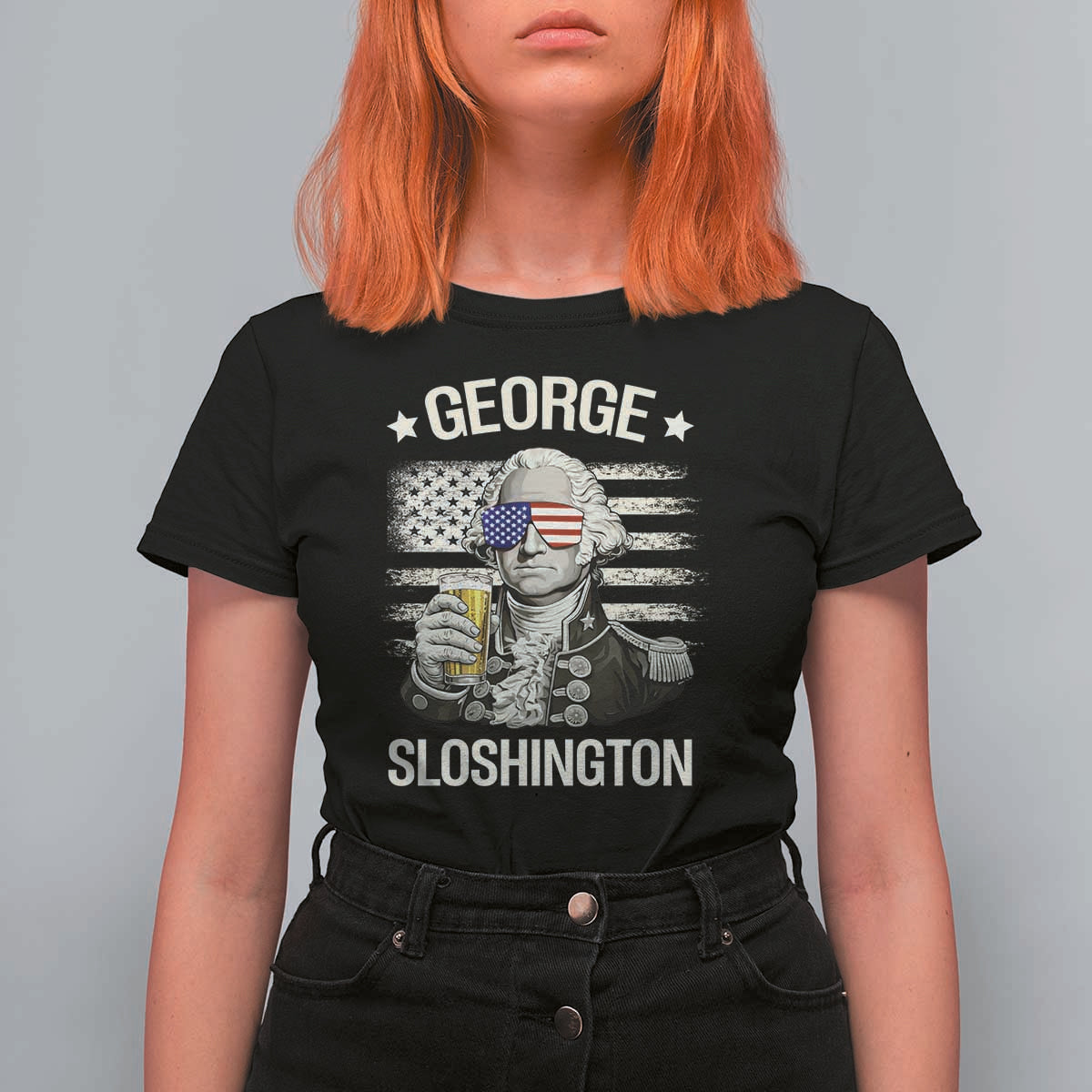 George Sloshington Washington T Shirt For Women 4th of July America Flag Beer
