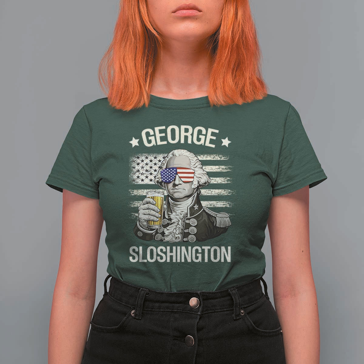 George Sloshington Washington T Shirt For Women 4th of July America Flag Beer