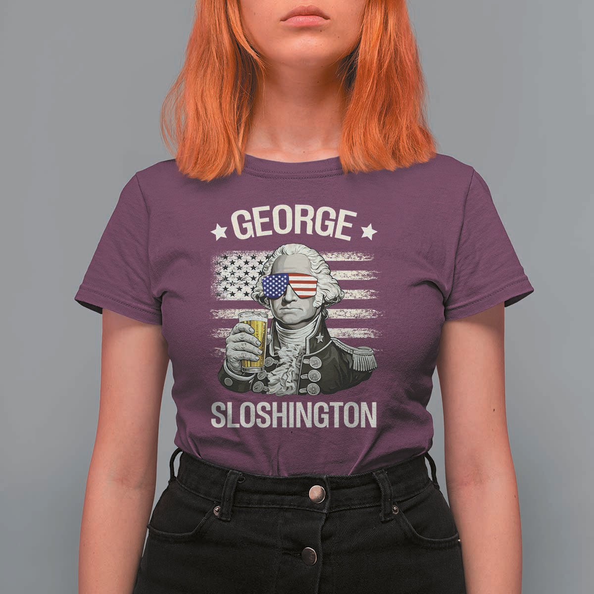 George Sloshington Washington T Shirt For Women 4th of July America Flag Beer