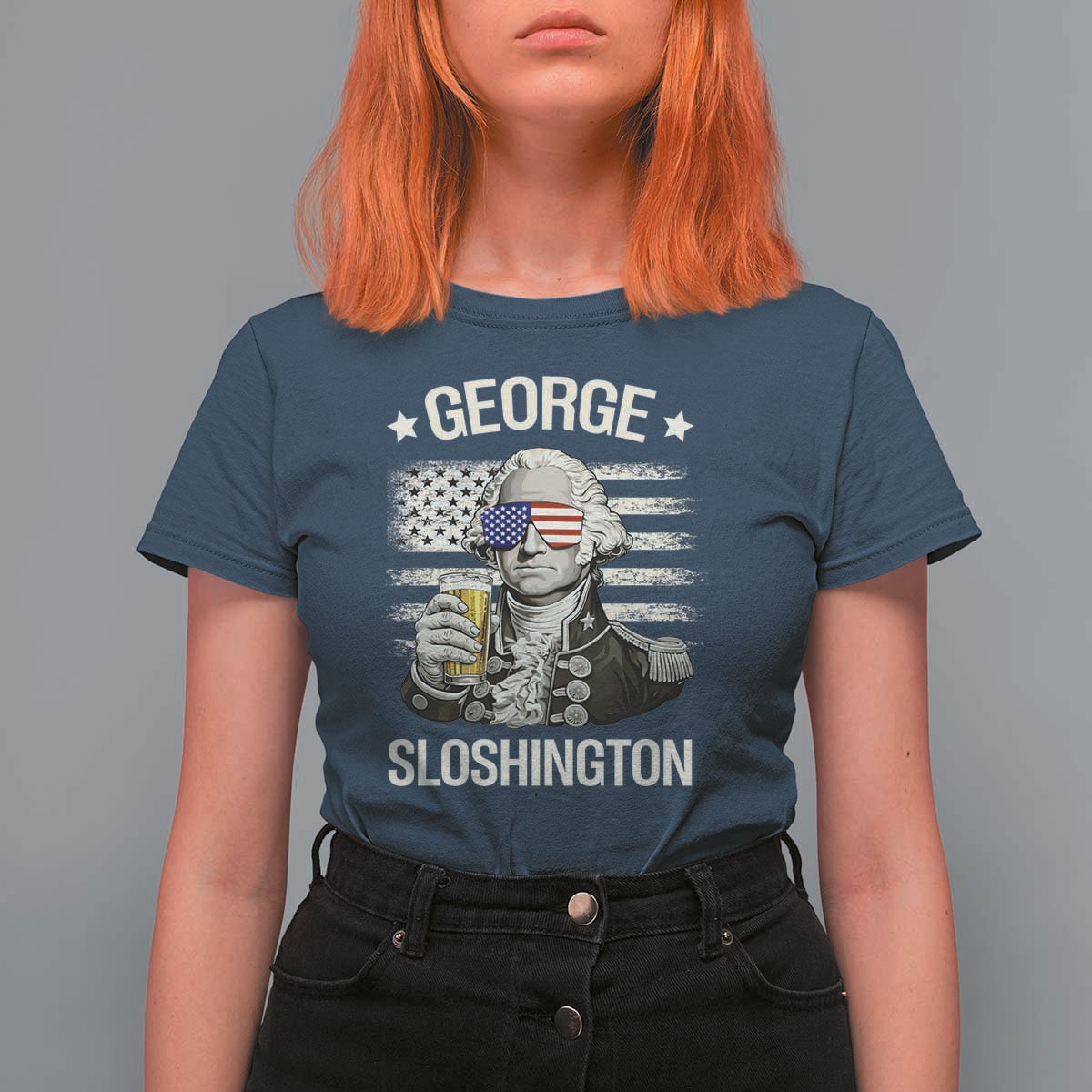 George Sloshington Washington T Shirt For Women 4th of July America Flag Beer