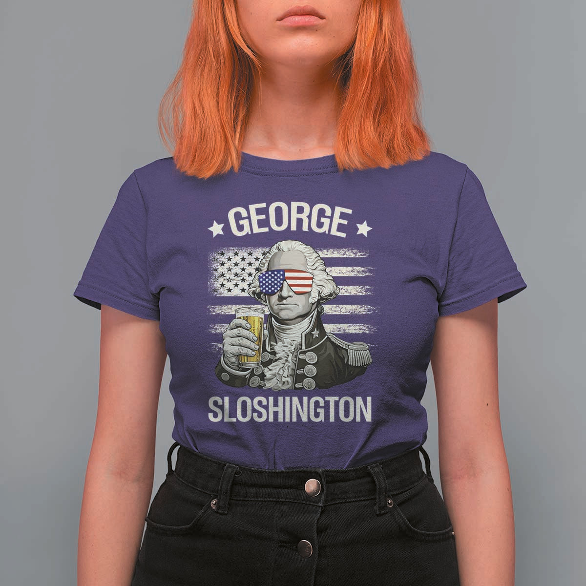 George Sloshington Washington T Shirt For Women 4th of July America Flag Beer