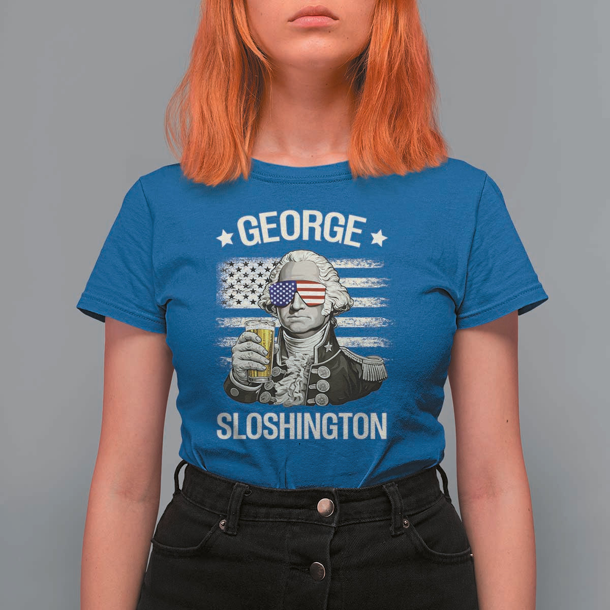 George Sloshington Washington T Shirt For Women 4th of July America Flag Beer