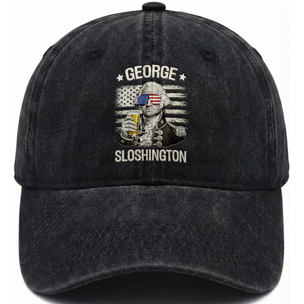 George Sloshington Washington Washed Cotton Baseball Cap 4th of July America Flag Beer