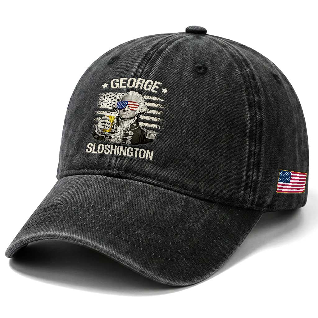 George Sloshington Washington Washed Cotton Baseball Cap 4th of July America Flag Beer