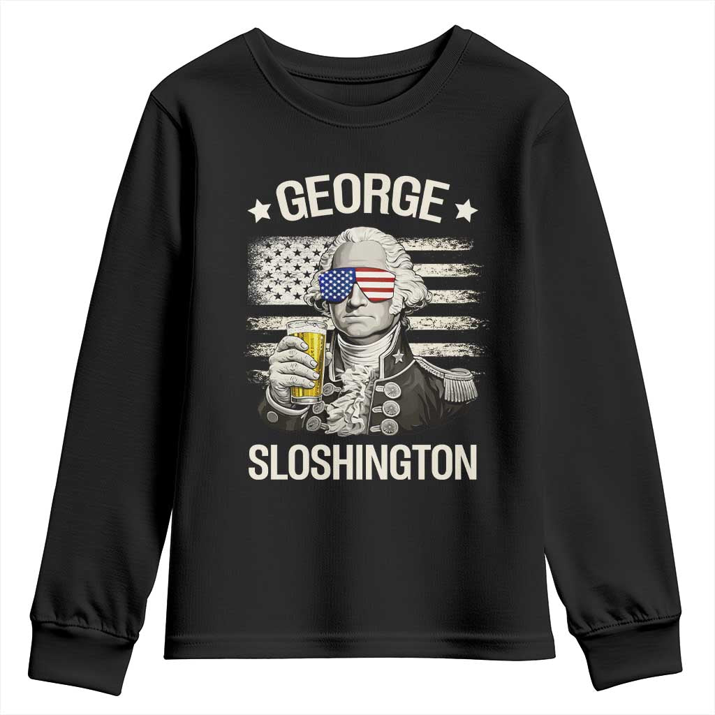 George Sloshington Washington Youth Sweatshirt 4th of July America Flag Beer