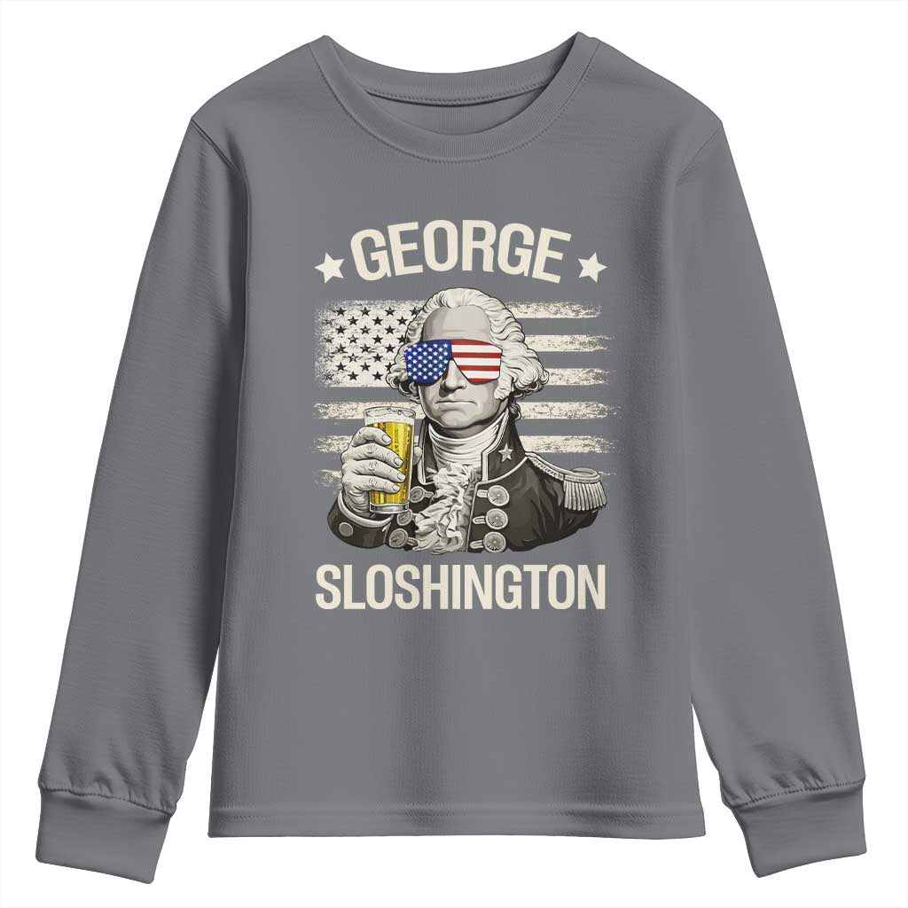 George Sloshington Washington Youth Sweatshirt 4th of July America Flag Beer