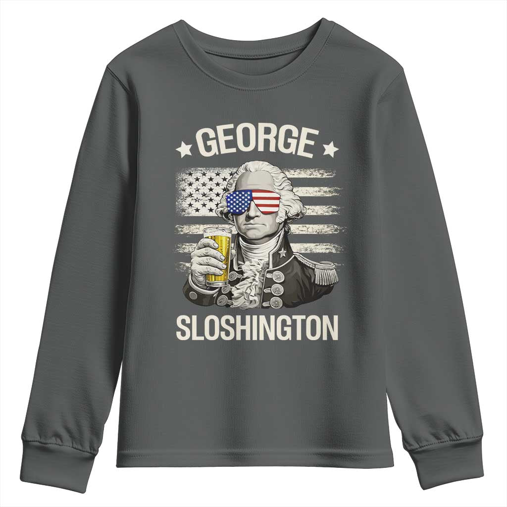 George Sloshington Washington Youth Sweatshirt 4th of July America Flag Beer