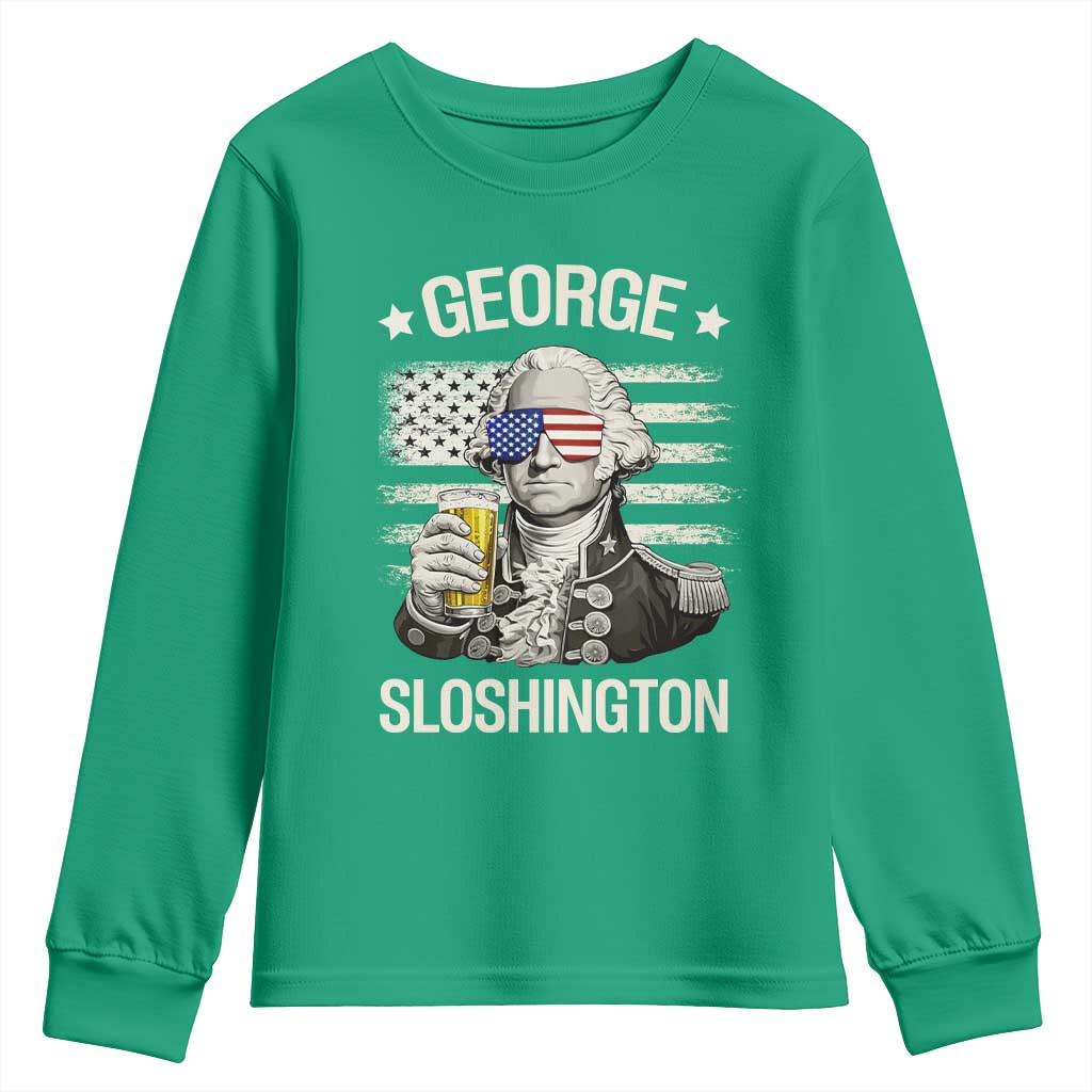 George Sloshington Washington Youth Sweatshirt 4th of July America Flag Beer