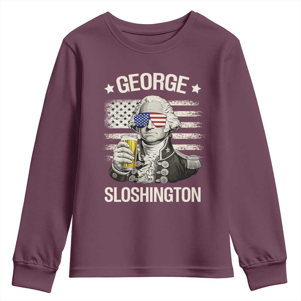 George Sloshington Washington Youth Sweatshirt 4th of July America Flag Beer