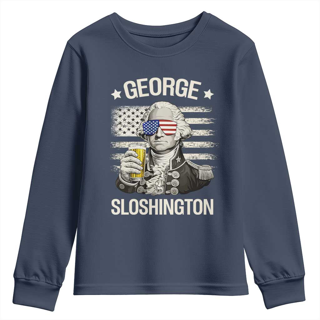 George Sloshington Washington Youth Sweatshirt 4th of July America Flag Beer
