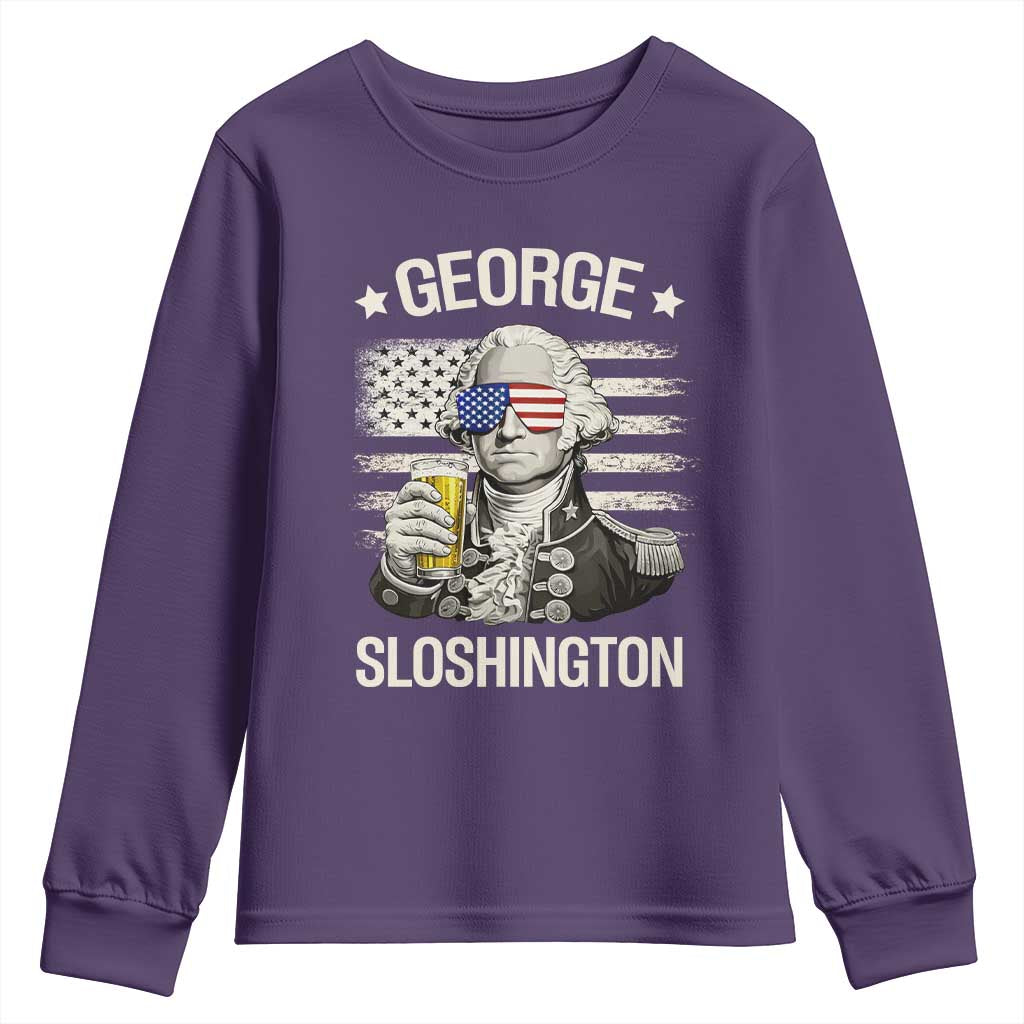 George Sloshington Washington Youth Sweatshirt 4th of July America Flag Beer