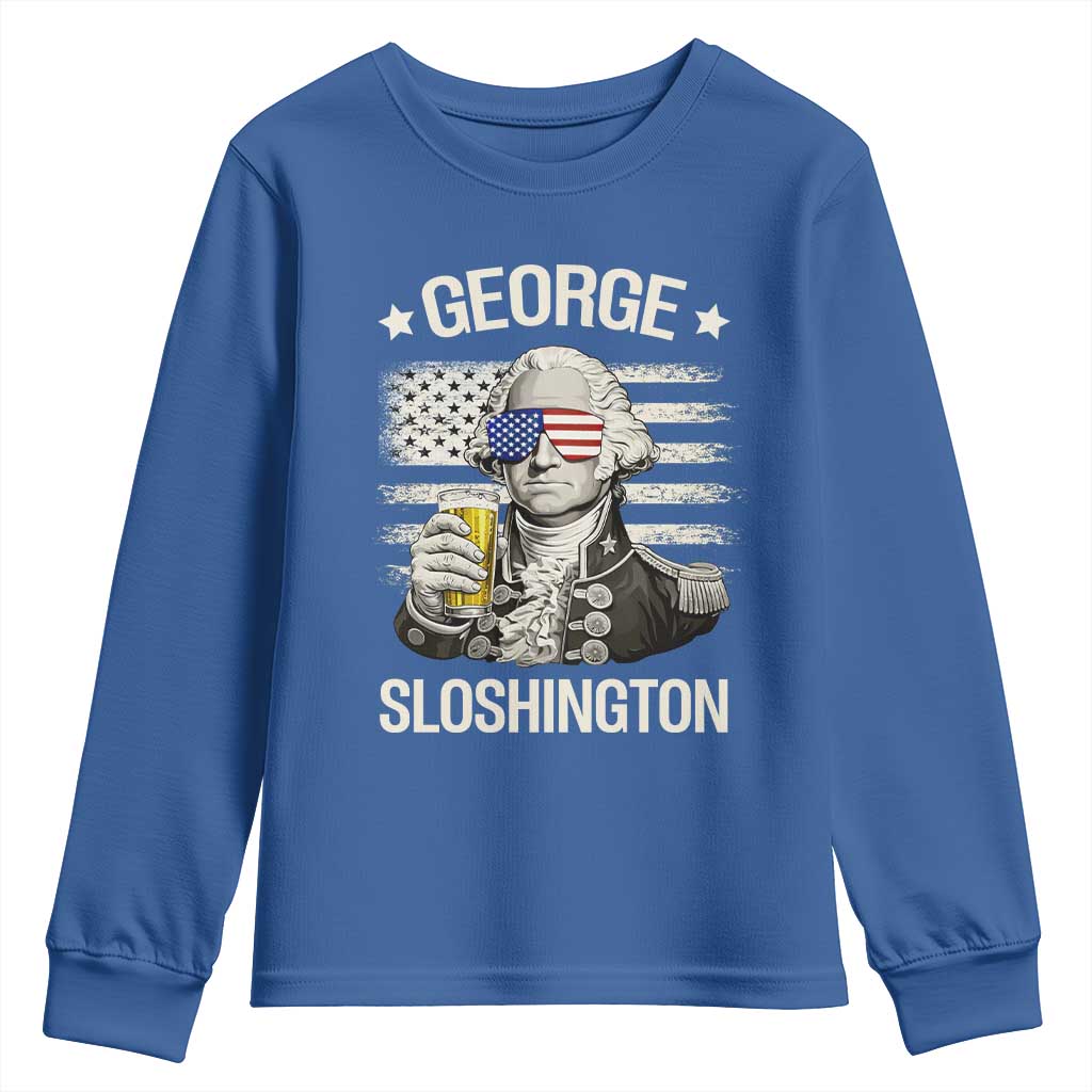 George Sloshington Washington Youth Sweatshirt 4th of July America Flag Beer