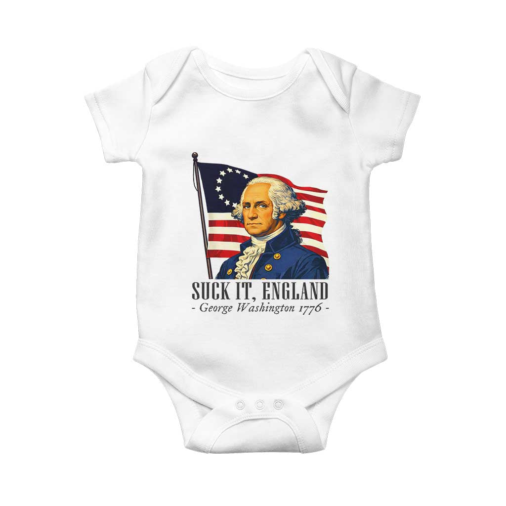 Funny George Washington 1776 Baby Onesie 4th July Suck-It England