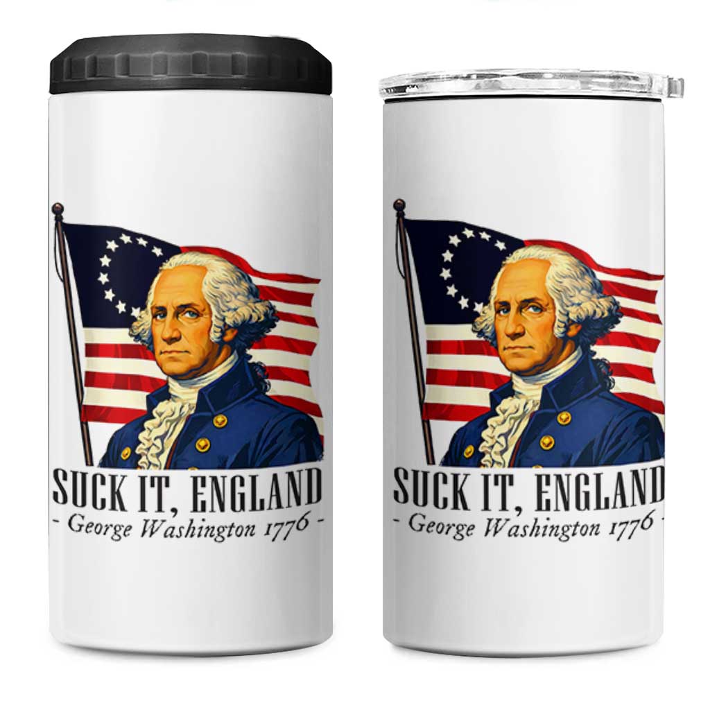 Funny George Washington 1776 4 in 1 Can Cooler Tumbler 4th July Suck-It England
