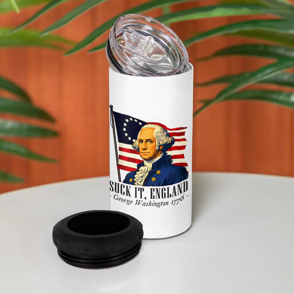 Funny George Washington 1776 4 in 1 Can Cooler Tumbler 4th July Suck-It England