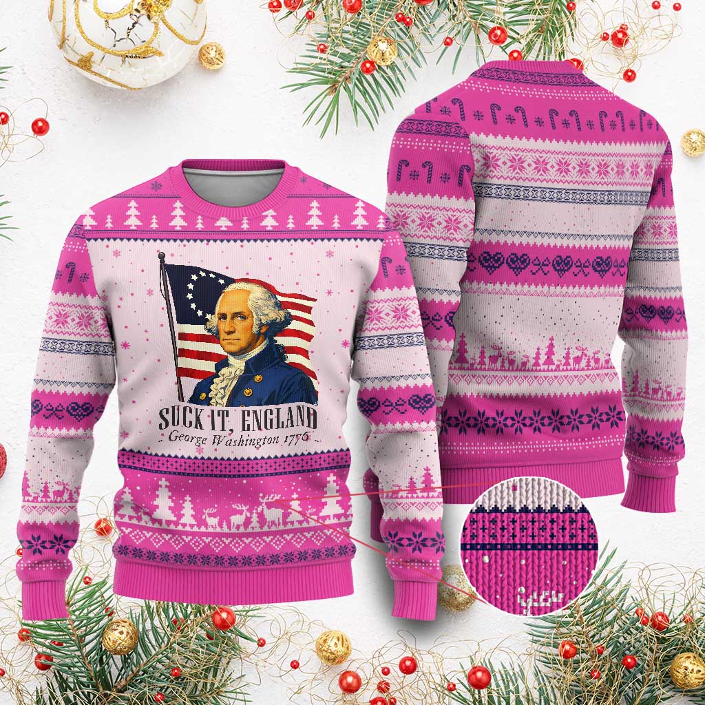 Funny George Washington 1776 Ugly Christmas Sweater 4th July Suck-It England