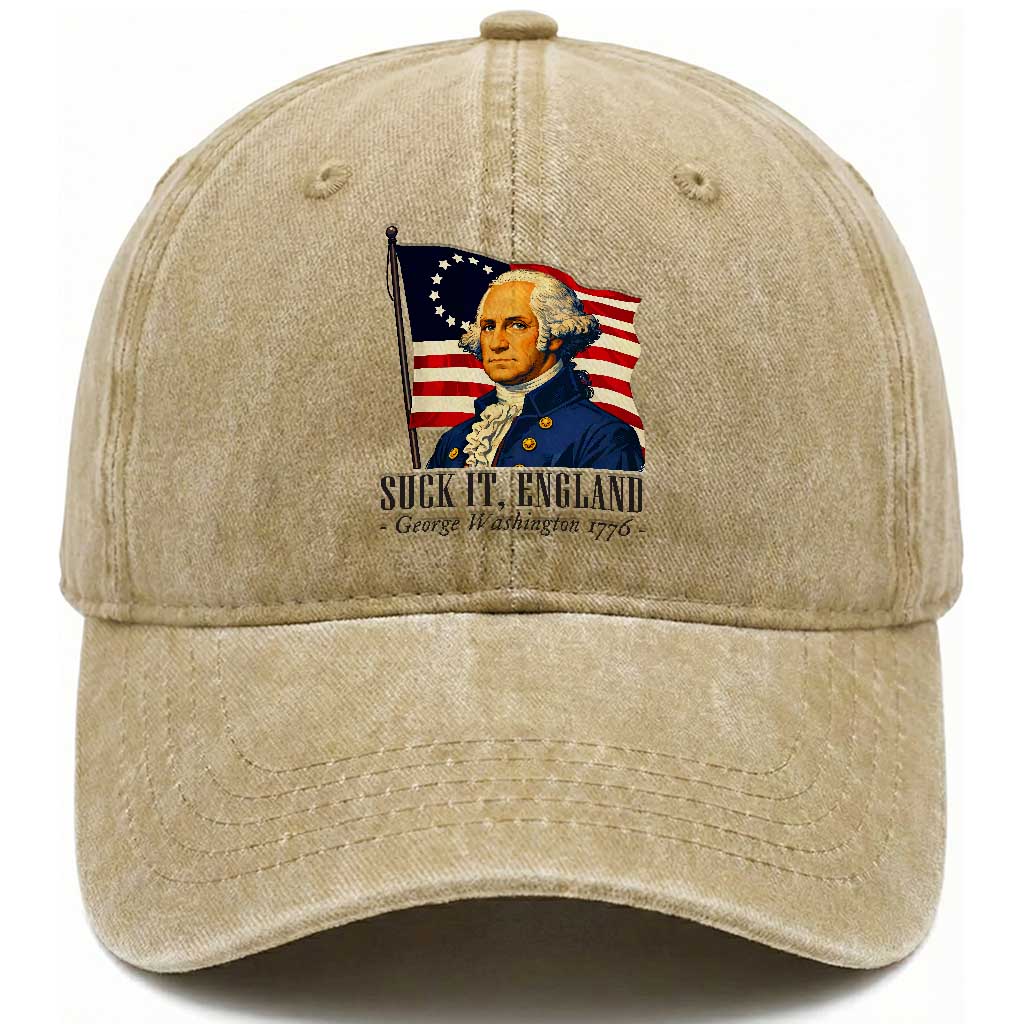 Funny George Washington 1776 Washed Cotton Baseball Cap 4th July Suck-It England