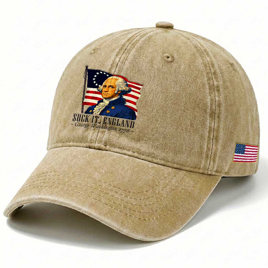 Funny George Washington 1776 Washed Cotton Baseball Cap 4th July Suck-It England