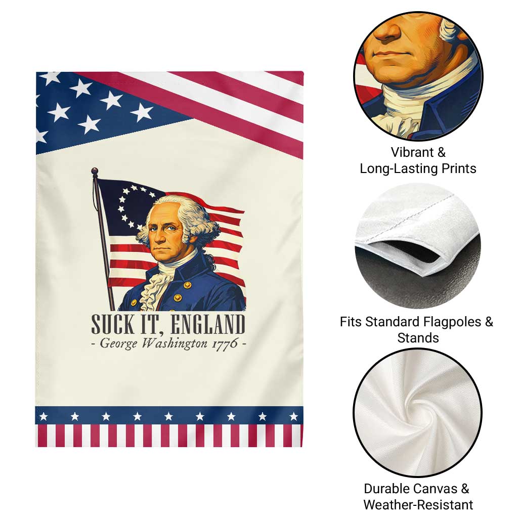 Funny George Washington 1776 Garden Flag 4th July Suck-It England
