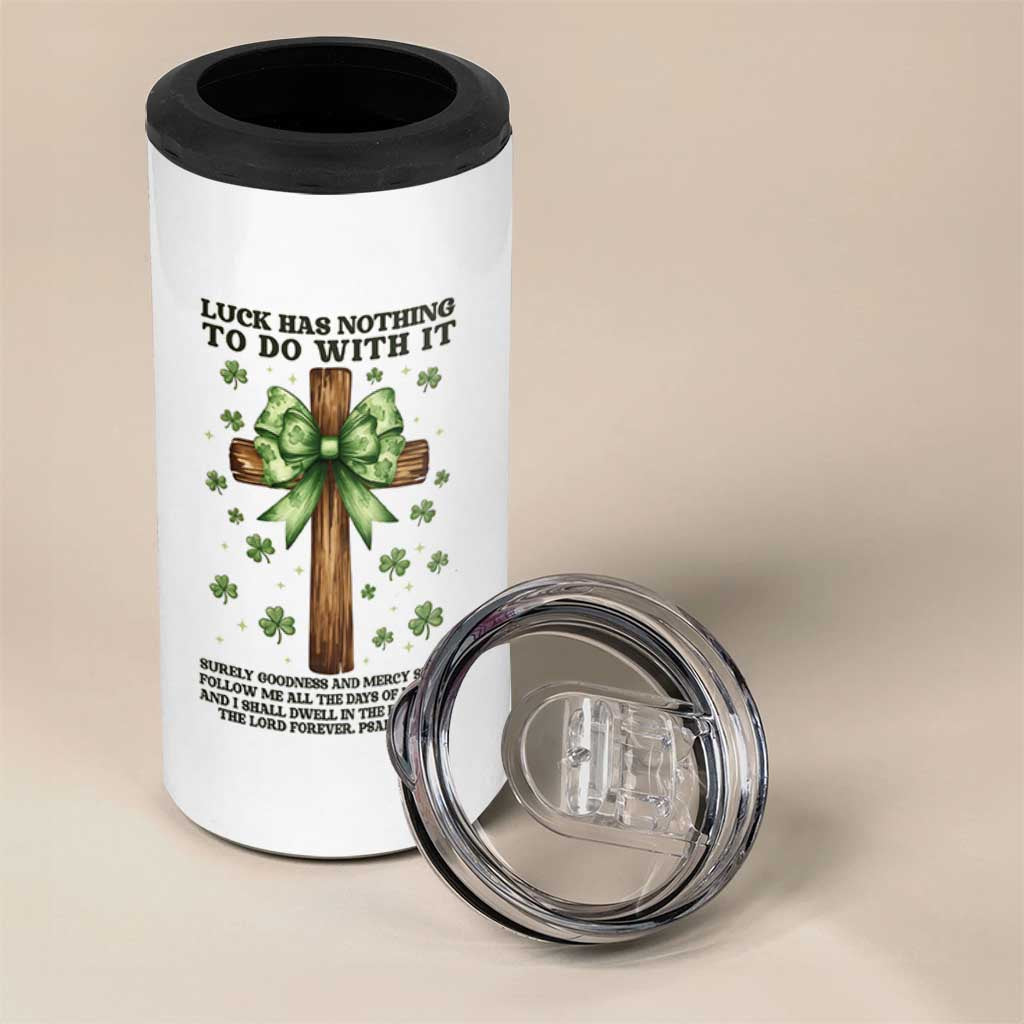 Faith Over Luck St Patrick's Day 4 in 1 Can Cooler Tumbler Christian Jesus Bible Verse Psalm 23