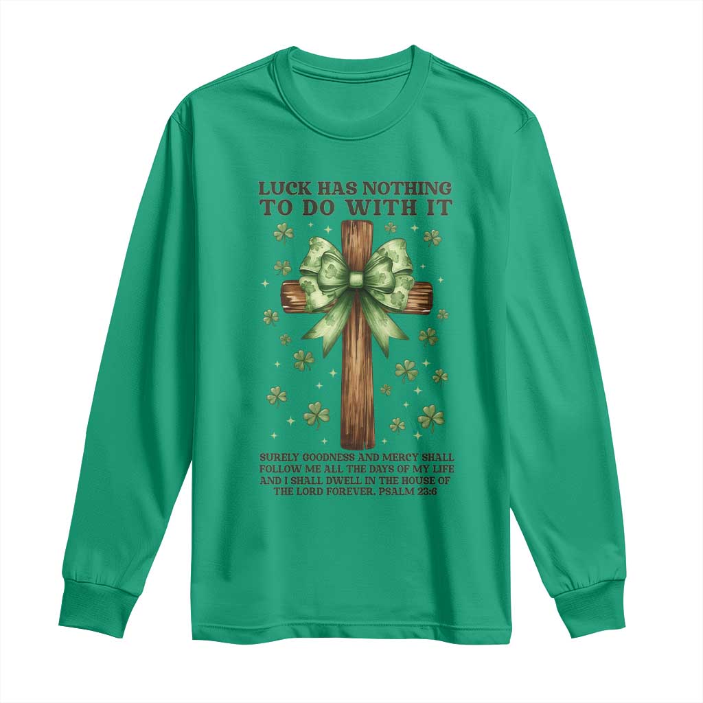 Faith Over Luck St Patrick's Day Long Sleeve Shirt Christian Jesus Bible Verse Psalm 23