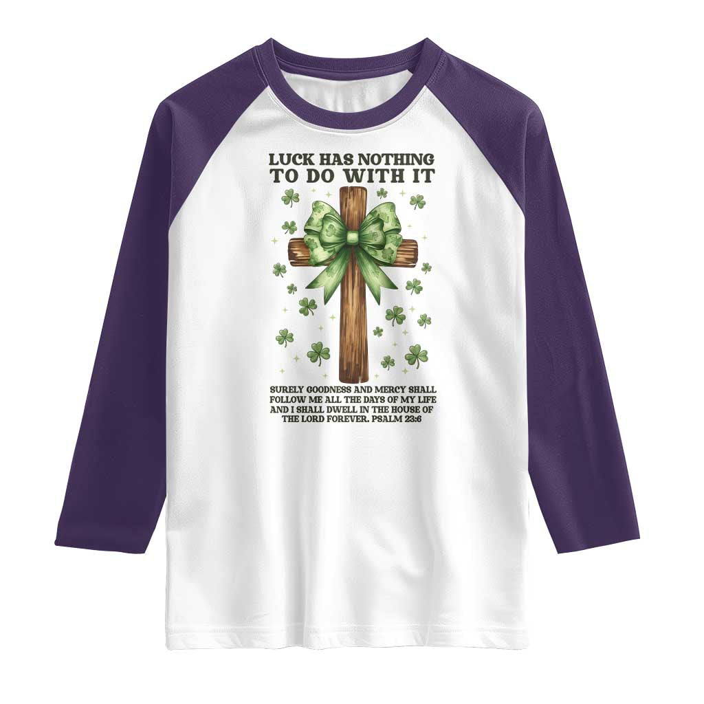 Faith Over Luck St Patrick's Day Raglan Shirt Christian Jesus Bible Verse Psalm 23