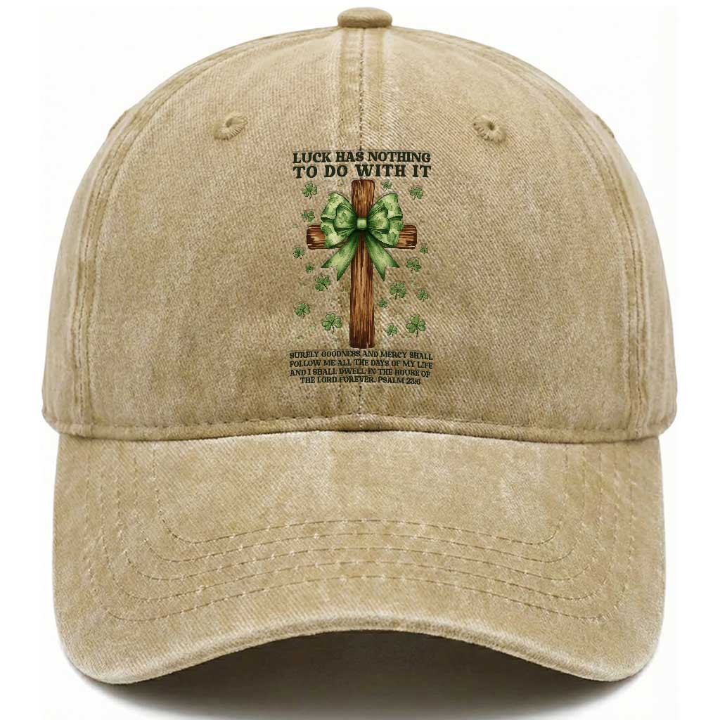 Faith Over Luck St Patrick's Day Washed Cotton Baseball Cap Christian Jesus Bible Verse Psalm 23